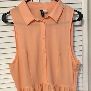 Peach color button up dress, only worn 1 time.